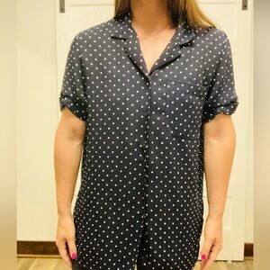 Vintage Navy Blue Polka Dot Blouse